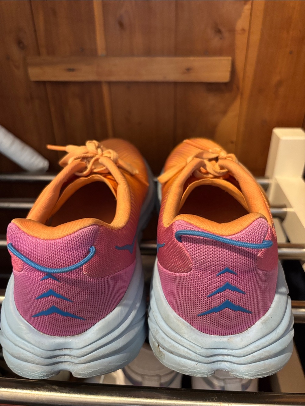 Hoka women Orange and Pink Running Sneakers with Blue Accents